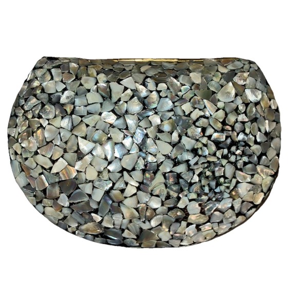 Ramla Porte-Moi Clutch Moroccan Mosaic Pearl/Turquoise Gold‎ Handmade NEW